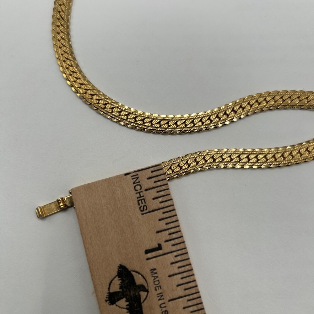 Vintage Herringbone 10k Gold-Plated Chain Necklace SZ 19” Unisex Style - Picture 9 of 12
